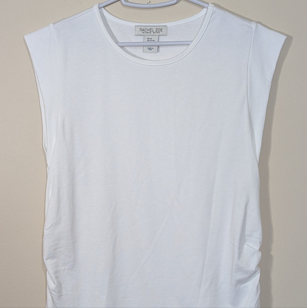 Rachel Zoe White Sleeveless Ruched Side Tank
